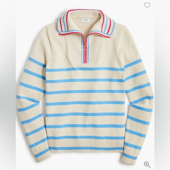 J. Crew Striped Half-Zip Pullover Sweater Sz M Preppy Mock Neck Neutral Knit - Picture 1 of 5